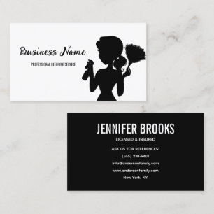 Carte De Visite Service de nettoyage noir et blanc Concierge Femme