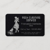 Carte De Visite Service de nettoyage Noir + Modèle d'argent métall (Devant)