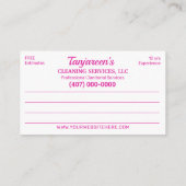 Carte De Visite Service de nettoyage professionnel/entretien ménag (Dos)