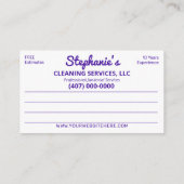 Carte De Visite Service de nettoyage professionnel/entretien ménag (Dos)