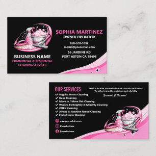 Carte De Visite Service de nettoyage professionnel rose et noir