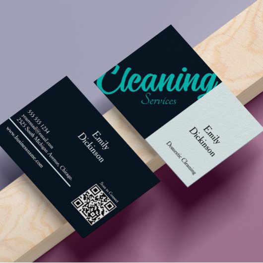 Carte De Visite Service de nettoyage Qr Code Rétro