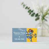 Carte De Visite Service de nettoyage Rétro Maid House Blue & Gold (Debout devant)