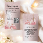Carte De Visite Service de nettoyage rose Glam Code Qr