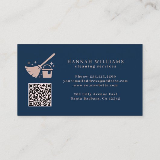 Carte De Visite Service de nettoyage rose marine et Rose Code QR (Dos)