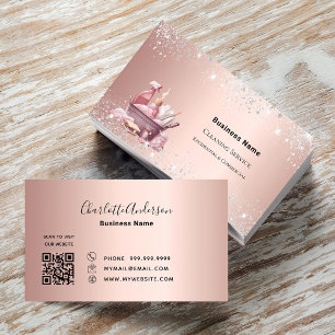 Carte De Visite Service de nettoyage rose or scintille poussière c