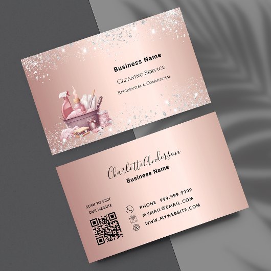 Carte De Visite Service de nettoyage rose or scintille poussière c