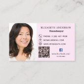 Carte De Visite Service de nettoyage rose QR code photo (Dos)