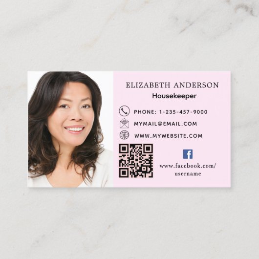 Carte De Visite Service de nettoyage rose QR code photo (Dos)