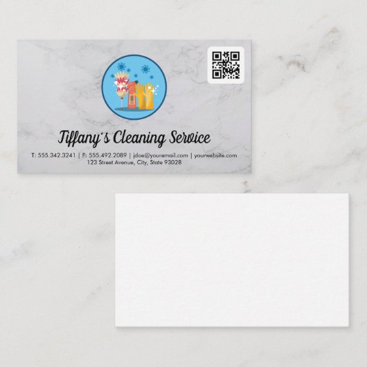 Carte De Visite Service de nettoyage | Services ménagers | code qr (Devant / Derrière)
