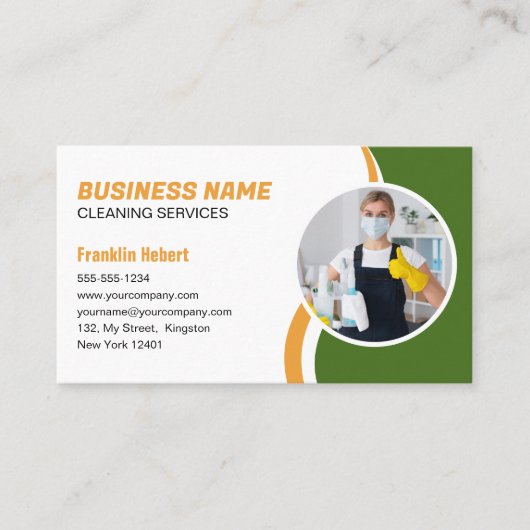 Carte De Visite Service de nettoyage vert et orange domestique (Devant)
