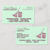 Carte De Visite Service de nettoyage vert Maid Janitorial pétillan (Devant / Derrière)