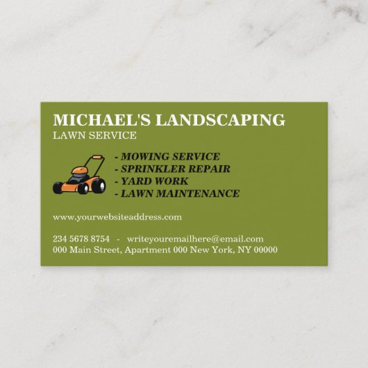 Carte De Visite Service de paysage de pelouse vert olive (Devant)