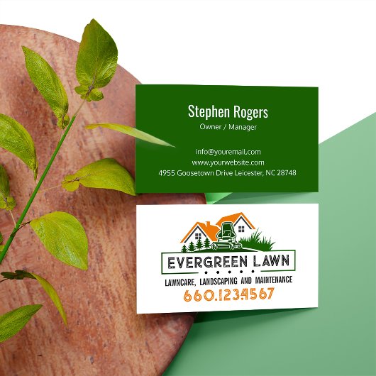 Carte De Visite Service de Paysagisme Vert Rustique Orange