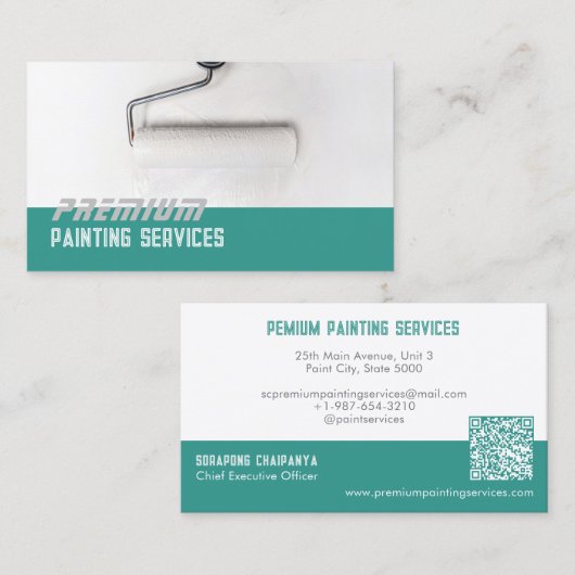 Carte De Visite Service de peinture à rouleaux de peinture blanc (Devant / Derrière)