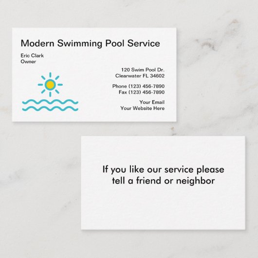 Carte De Visite Service De Piscine Simple (Devant / Derrière)