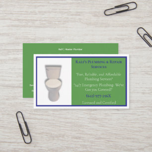 Carte De Visite Service de plomberie en Plomber Vert Toilette