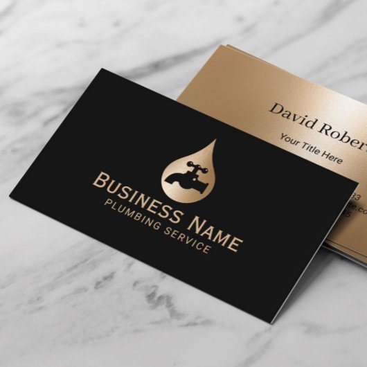 Carte De Visite Service de plomberie Gold Water Drop Logo Plumber