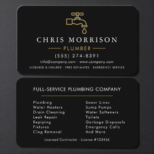 Carte De Visite Service de plomberie professionnel Black Gold