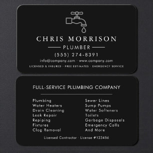 Carte De Visite Service de plomberie professionnel Noir & Argent