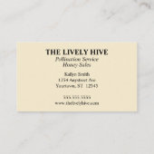 Carte De Visite Service de pollinisation des apiculteurs d'abeille (Dos)