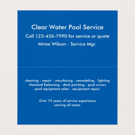 Carte De Visite Service de pool cool (Intérieur déplié)