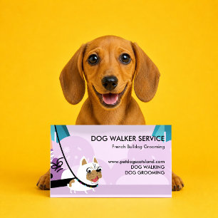 Carte De Visite Service de Promenade de Chien Violet Bouledogue Fr