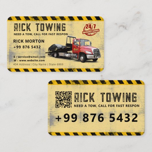 Carte De Visite Service de remorquage moderne | jaune (Devant / Derrière)