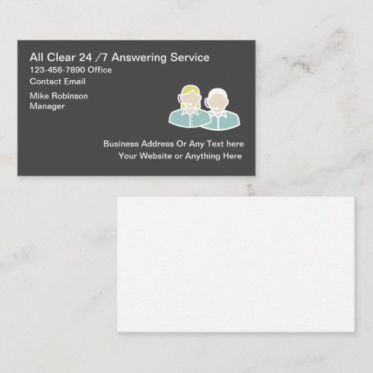 Carte De Visite Service de réponse d'affaires 24 heures sur 24 (Devant / Derrière)