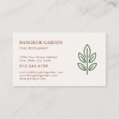Carte De Visite Service de restauration de restaurant thaïlandais (Dos)