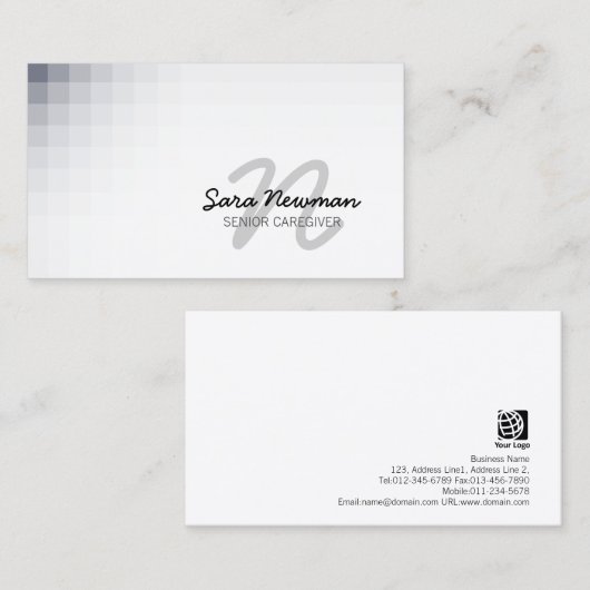 Carte De Visite Service de soins aux aînés Violet Cursive Monogram (Devant / Derrière)