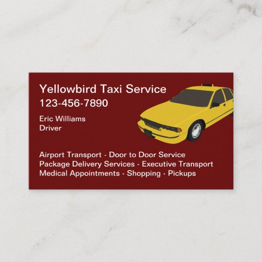 Carte De Visite Service de taxi couleur jaune (Devant)