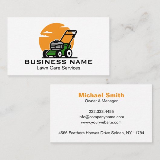 Carte De Visite Service de tonte de pelouse vert orange (Devant / Derrière)