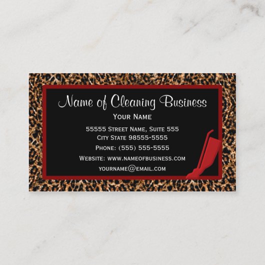Carte De Visite Service d'entretien de Leopard Red Vacuum (Dos)