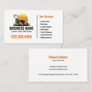 Carte De Visite Service d'entretien de pelouse Orange Sun Mowing