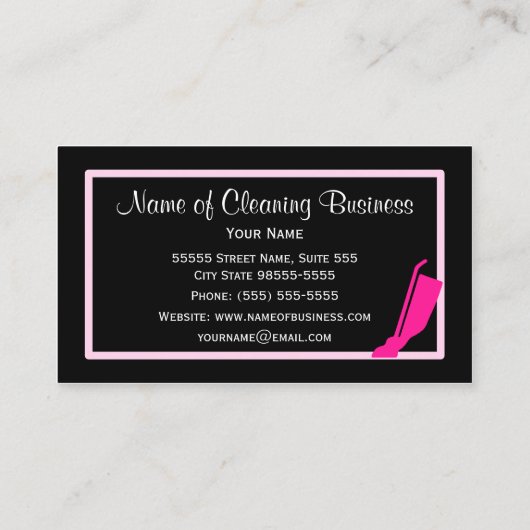 Carte De Visite Service d'entretien ménager rose et noir pour fill (Dos)