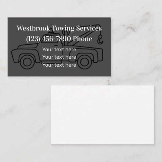 Carte De Visite Service d'épave de camion Tow Simple (Devant / Derrière)
