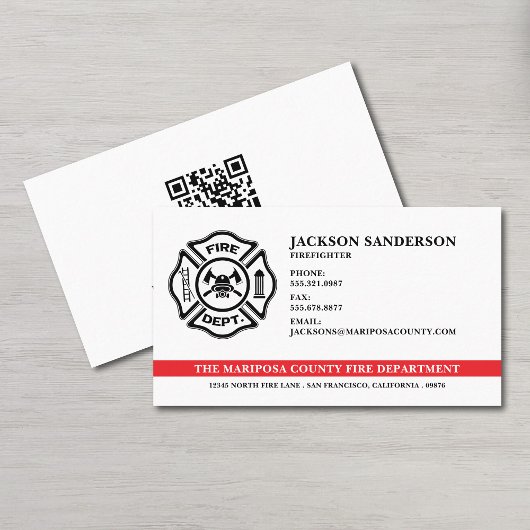 Carte De Visite Service d'incendie personnalisé Code QR du pompier