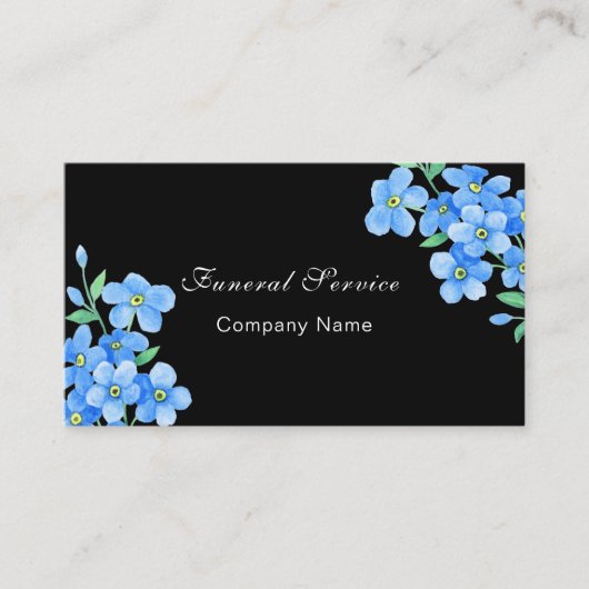 Carte De Visite Service funéraire à domicile noir bleu floral code (Devant)