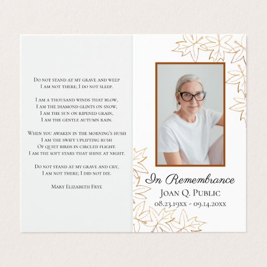 Carte De Visite Service funéraire Feuille de l'érable d'automne (Extérieur déplié)