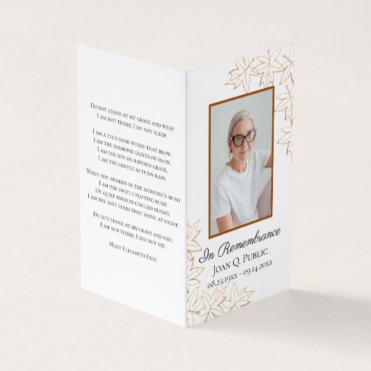 Carte De Visite Service funéraire Feuille de l'érable d'automne (Extérieur)