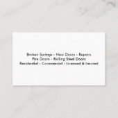 Carte De Visite Service général des fournisseurs (Dos)