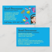 Carte De Visite Service Janitorial Lady Cartoon House Cleaning (Devant / Derrière)