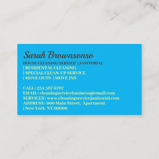 Carte De Visite Service Janitorial Lady Cartoon House Cleaning (Dos)