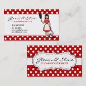Carte De Visite Service Lady Nettoyant Red Polka Retro (Devant / Derrière)