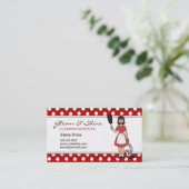 Carte De Visite Service Lady Nettoyant Red Polka Retro (Debout devant)