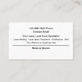 Carte De Visite Service local d'entretien de pelouse (Dos)