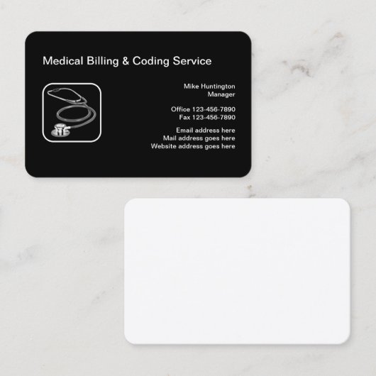 Carte De Visite Service Médicale De Facturation Et De Codage (Devant / Derrière)
