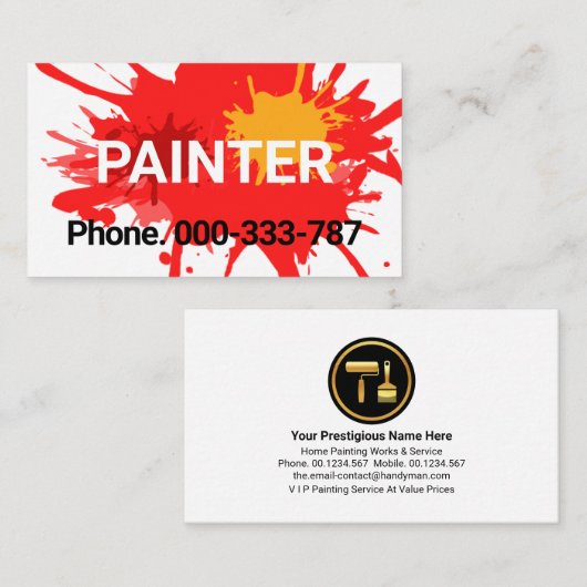 Carte De Visite Service Peinture Splatter (Devant / Derrière)