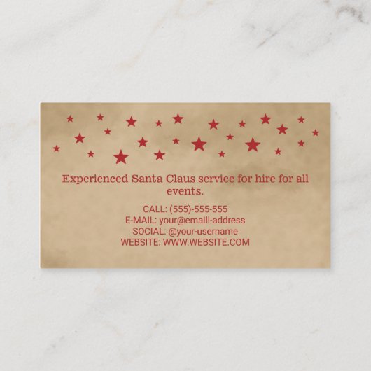 Carte De Visite Service Père Noël professionnel Père Noël Beige Ro (Dos)